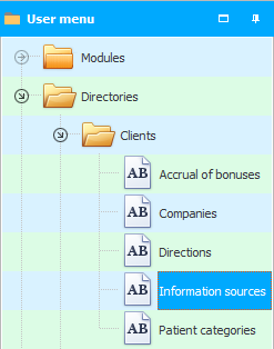 Menu. Information sources