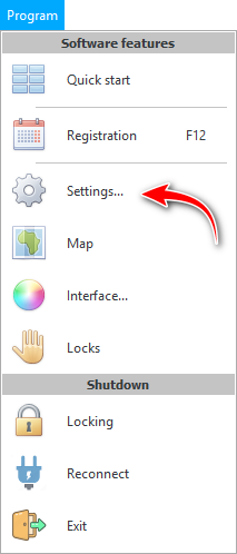 Menu. Program settings