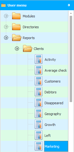 Menu. Ireport. Marketing