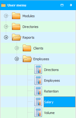 Menu. Report. Salary