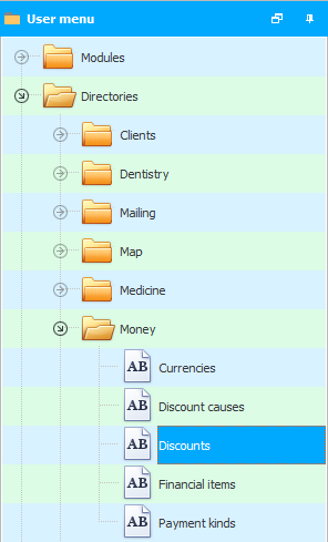 Menu. One-time discounts