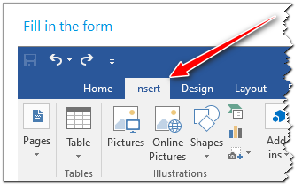 Insert tab in Microsoft Word