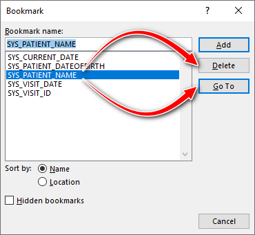 Delete a bookmark or go to its place