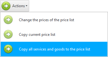 Copie todos os serviços e produtos para a lista de preços