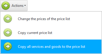 Copy all services and products to the price list