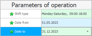 Action. Set shifts. Incoming parameters