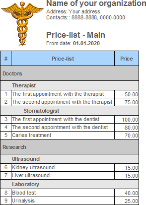 Print prices for services