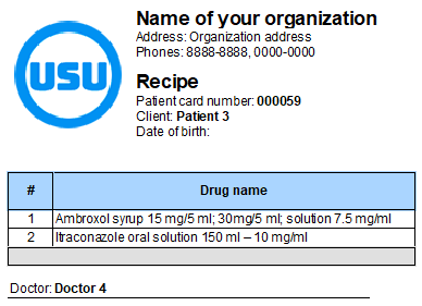 Prescription to the patient