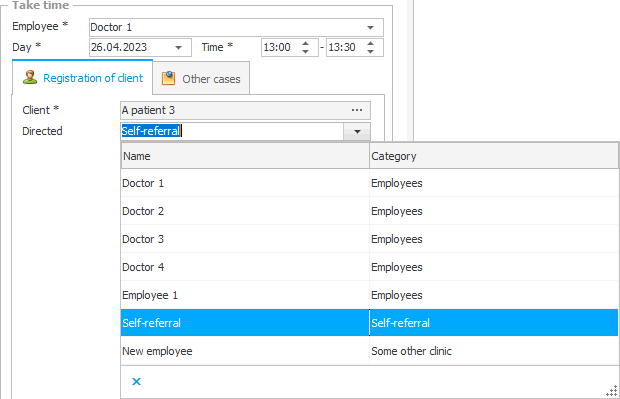 When registering a patient for an appointment with a doctor, mark the person who referred this patient