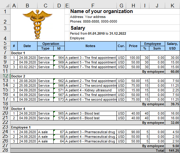 exportierter Bericht nach Excel