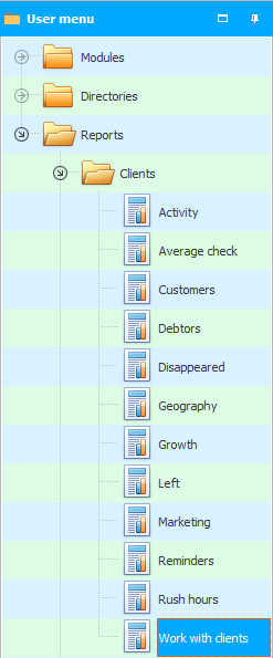 Menu. Report. Job