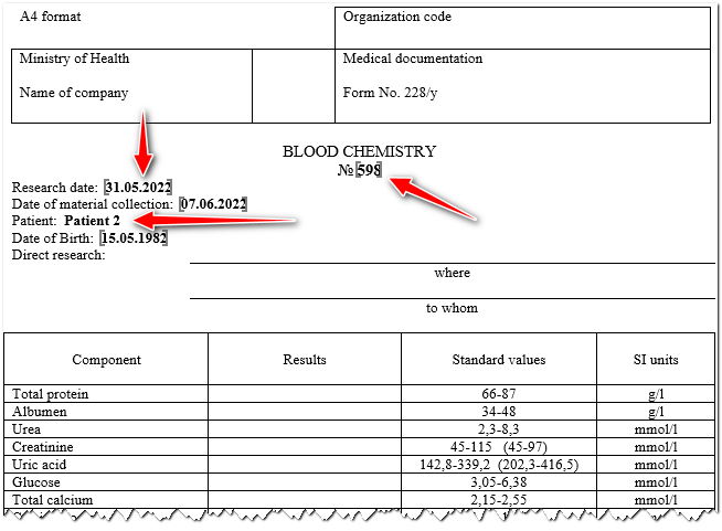 General information about the patient, doctor and medical institution can be filled in automatically