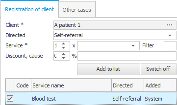 Registering a patient for a biochemical blood test