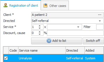 Register a patient for testing