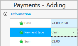Adding payment from a customer