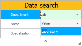 Search for employees by department. Filtered values