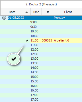 A mark that the patient has come