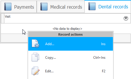 Adding information to a patient's dental record