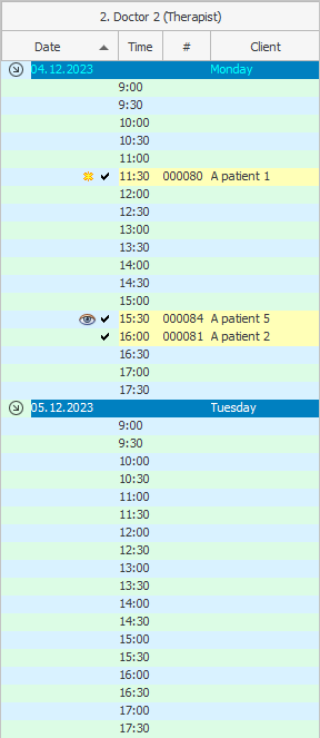 Doctor's schedule for two days