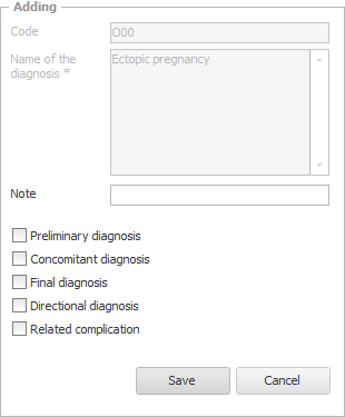 Characteristics of the diagnosis