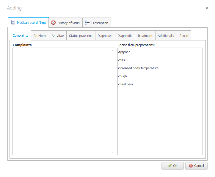 Filling in an electronic medical record by a doctor