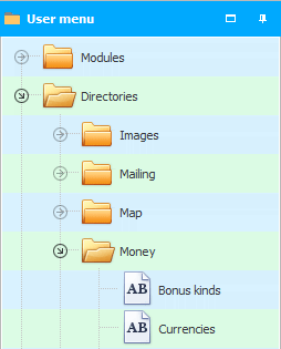 Táboas do menú de usuario