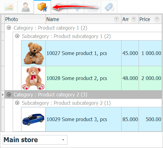 Selecting a product from the list