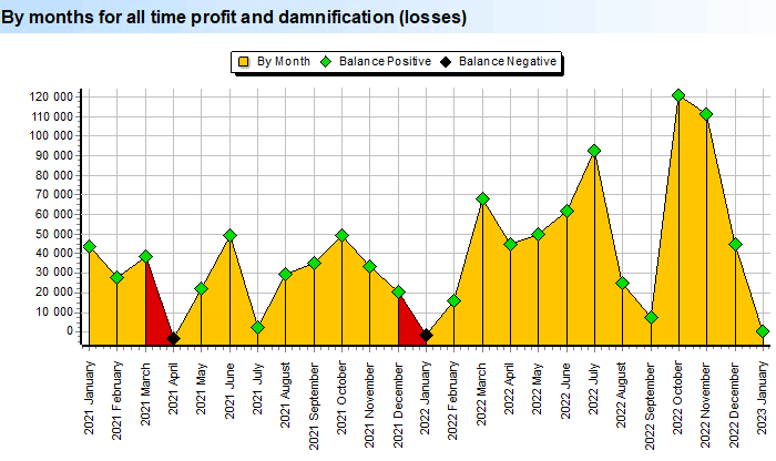 Monthly profit and damnification (losses). During all this time