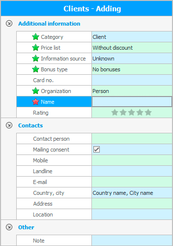 Dodajanje novega odjemalca