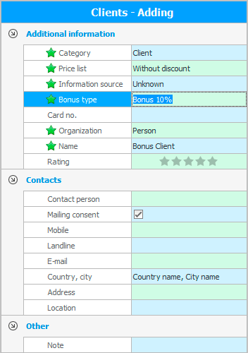 Adding a client who will receive bonuses