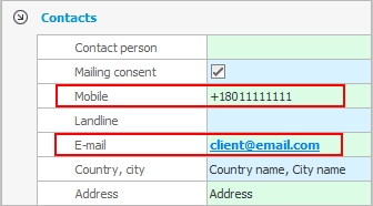 Contact information for mailing