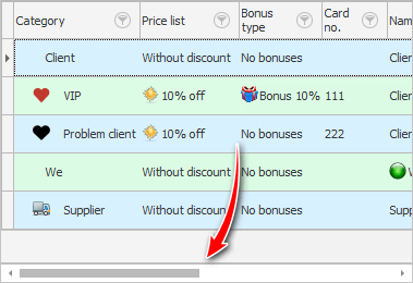 Horizontal scroll bar in client list