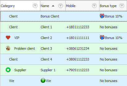 List of clients with mobile numbers