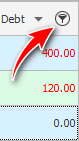 Filter icon in column header