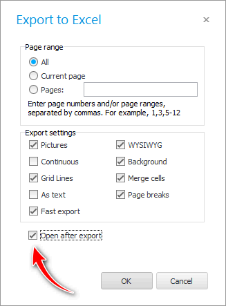 Export to Excel Dialog