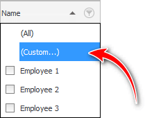 Small filter settings window
