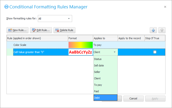 Two formatting conditions