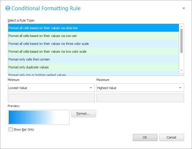 Format rule via data bar