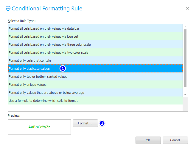 Condition for highlighting duplicate values