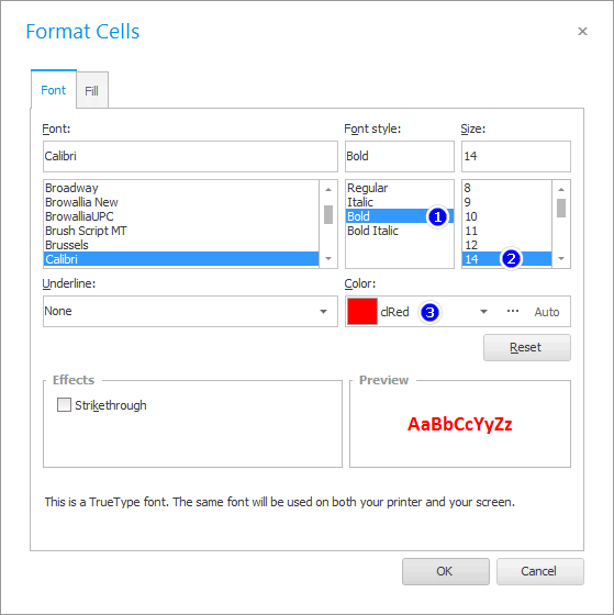 Font setting window