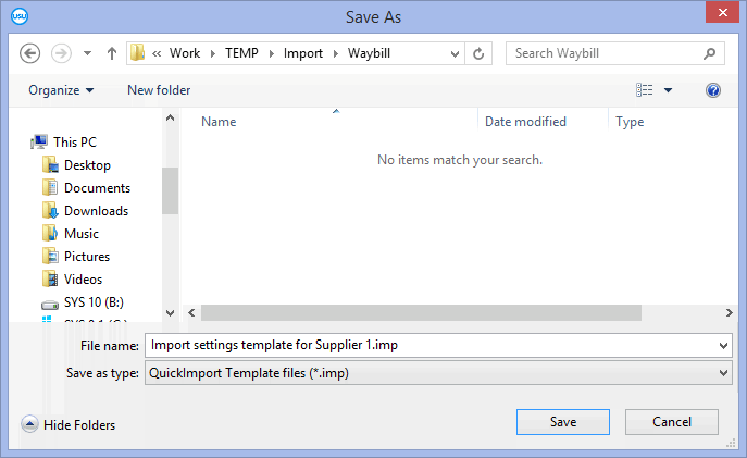 Name for the product import settings file for a specific supplier
