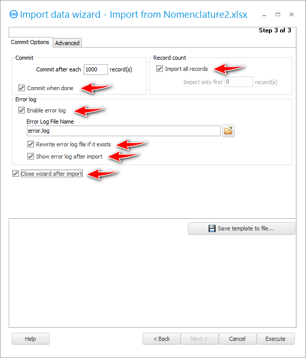 Dialogové okno importu. Krok 3