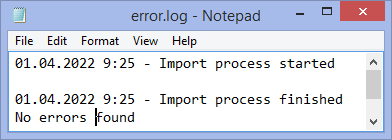 Import log without errors