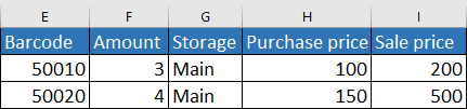 Champs du fichier à importer. Continuation