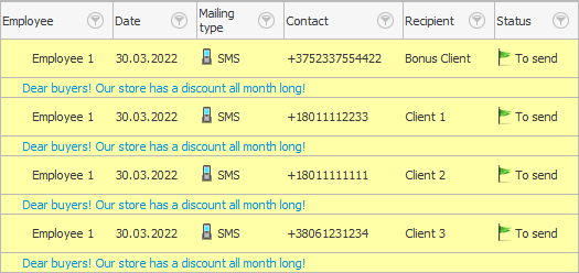List of messages to send