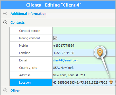 Client location coordinates