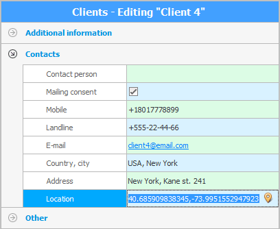Client location coordinates