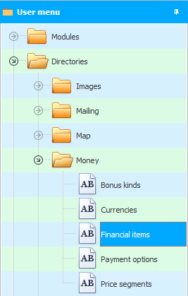 Spyskaart. Finansiële artikels