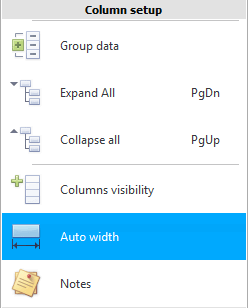 Menu. Column autowidth