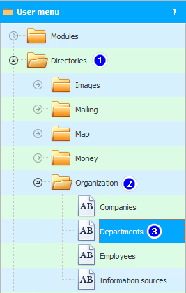 Menu. Subdivisions